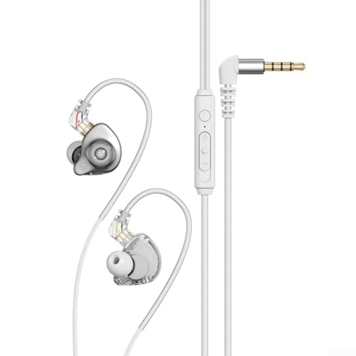HiFi In-Ear-Kopfhörer, 3 x 5 mm Klinke, abnehmbares Kabel mit Lautstärkeregler, Geräuschisolierung, Gaming-Ohrhörer für Smartphones und Tablets (Silber)