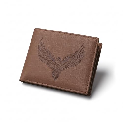 Image of VEMILIO Vegan Leather Wallet for Men | Eagle Print Embossed Premium Bifold Wallet | 3 Card Slots | 2 Cash Compartments | 1 Coin Pocket & 2 Secret Slots | Stylish, Durable & Gift for Men (Eagle, Brown)