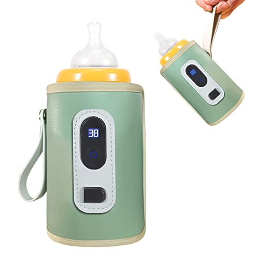 AYNEFY USB Baby Bottle Warmer, LCD Screen Temperature Adjustable Portable Milk Bottle Heater, for Travel, Plane, Car, Fiber Cloth, Model 001 (Green)