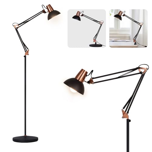 FIRVRE Lampada da Terra a LED, Piantana Girevole in Metallo Retrò, 3 Modalità di Utilizzo- Lampada da Terra, Lampada da Tavolo e Lampada a Clip, Lampada da Lettura per Architetti E27 con Pulsante