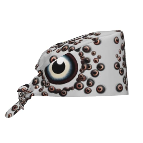 YYHHAOFA Breathable Work Hat Rounded Eyeballs Printed for Chef, Nursing, Spa, Facial Care, Fitness Black