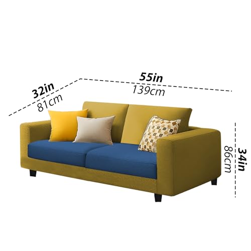 Image of Galib 2 Seater Sofa Set for Living Room (Yellow Blue Fabric) Premium Fabric Sofa Set