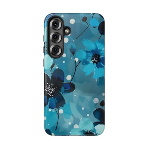 Coque Samsung S25 Plus motif floral bleu et pois avec finition brillante rigide