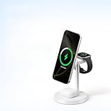 EcoFlow 3 in 1 Qi2 Magsafe Ladestation mit Verstellbarer Ständer, Kabellose iPhone Ladestation Magnetisches Kabelloses Ladegerät 15W für iPhone 17/16/15/14 Series, Apple Watch und AirPods, Schwarz