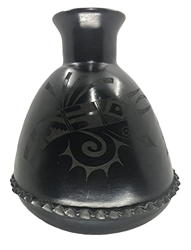 Elegant Black Sgraffito Pottery Vase - Large Rounded Decorative Centerpiece - Image 5