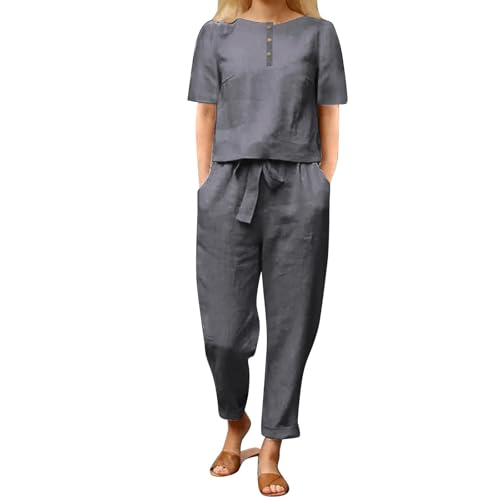 Ensemble 2 pièces en lin grande taille pour femme élégante