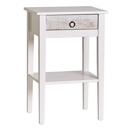 VS Venta-stock Mesita de Noche Alta Flora 1 Cajón, Color Blanco y Madera, guías metálicas