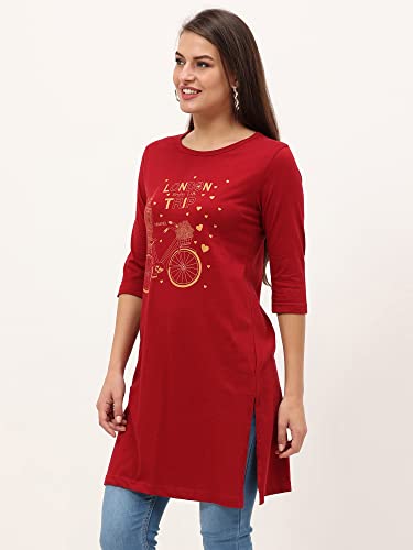 Image of FLEXIMAA Women's Cotton Printed Round Neck 3 /4 Sleeve Color Size Long Top