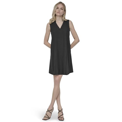 Image of DKNY Women's Sleeveless Collared Neck Logo Taping Above The Knee Dress