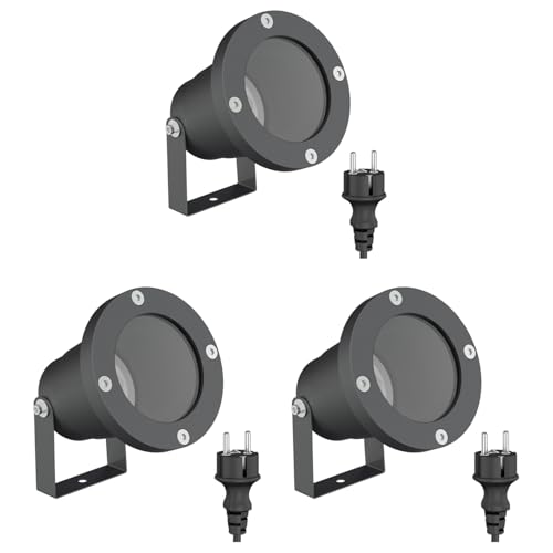 ledscom.de 3 Stück Gartenstrahler DUK für außen, IP65, Stecker,...