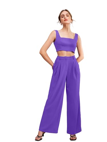 Image of Women's Two-Piece Co-ord Sets-Crop Top and Wide-Leg Pants-Stylish Casual Matching Outfits