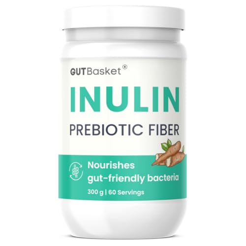 Image of Gutbasket Pure Inulin Powder (300g) - Prebiotic Fiber for Gut Health & Digestive Wellness - Vegan, Non-GMO, Gluten-Free - Perfect for Smoothies, Coffee, and Baking