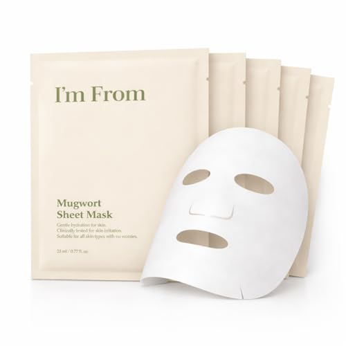 Im from Mugwort Sheet Mask Calming & Cooling Vegan Face Mask with Mugwort Extract Soothing Care for Sensitive Skin Korean Skincare 0.78 fl.oz / 5 Sheets