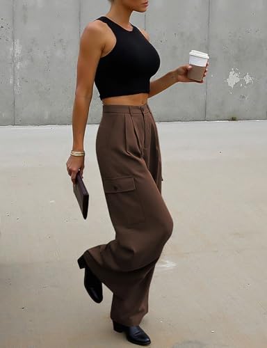 UEU Womens High Waisted Wide Leg Cargo Pants Baggy Dress Pants Business Casual Work Trousers with 4 Pockets 2025 Trendy3