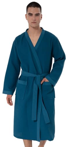 Image of SEYANTE Mens Premium Waffle Knit 100% GOTS Certified Turkish Organic Cotton Kimono Robe