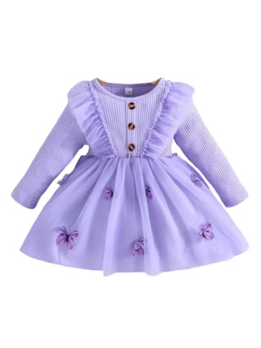Image of Buy & Try by Dharmikaay Girl's Lycra Floral Printed Frock Dress for Girls Short Frock Baby Princess Western Dresses| Stylish Fancy Kids Clothing for Festival, Birthday, Fashion. Purple