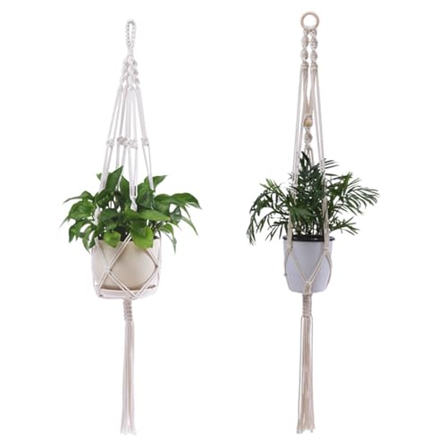 FOSDICK 2 Pieces Macrame Plant Hanger, Hanging Plant Pot Cotton Rope, Boho Hanging Plant Pots Indoor, Hanging Plant Holder