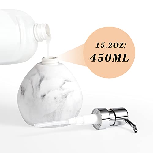 Luxspire Hand Soap Dispenser, 15.2 oz Countertop Hand Lotion Pump Bottles, Lotion Container, Refillable Liquid Hand Soap Jar, Resin Shower Dispensers for Bathroom, Kitchen - White Marble