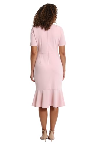 Image of London Times Women's V-Neck Dress - Flounce Hem, Twist Waist, Elegant Office & Event Wear