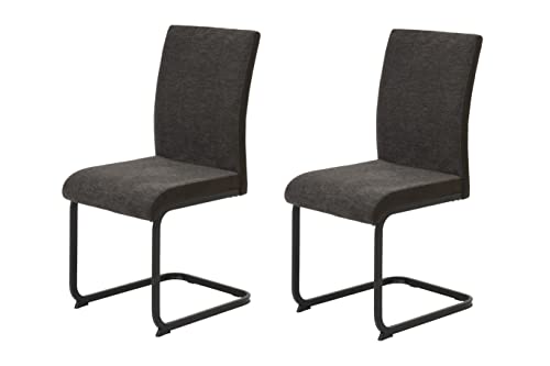Hela Tische, 2er Set Esszimmerstuhl Schwingstuhl Linn, Webstoff+Mikrofaser Braun, Vierkantgestell Schwarz, 140kg belastbar