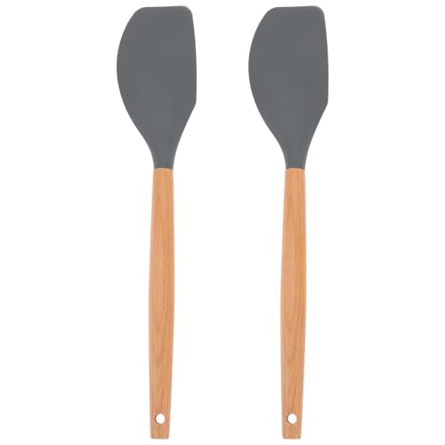 CIYODO Espátulas de Silicona Mango de Madera, Set de 2 Piezas Negras, Espátula Antiadherente Resistente al Calor para Mezclar y Hornear, Utensilios de Cocina Portátiles para Uso