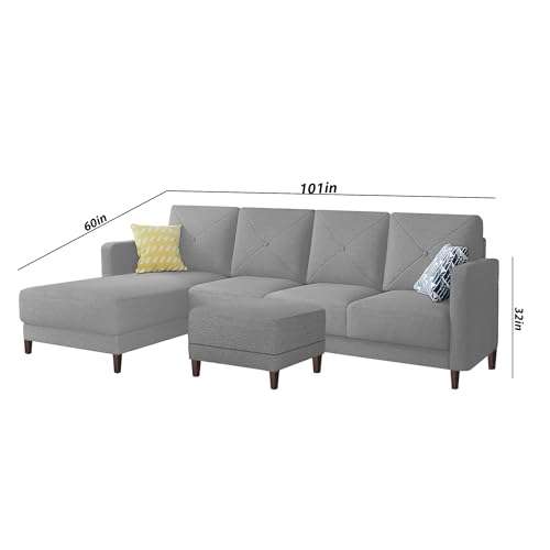 Image of Baloney LHS 6 Seater L Shape Sofa Set with Center Table for Living Room (Grey Fabric) Premium Fabric Sofa