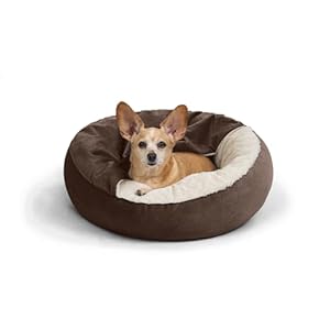 Best Friends by Sheri Cozy Cuddler Ilan Covered Cat and Dog Bed with Attached Blanket, Dark Brown, 24″x24″