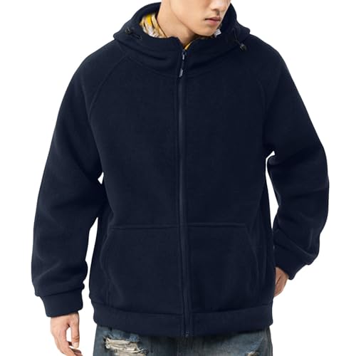 Generisch Chaqueta de forro polar para hombre con forro cálido para deportes al aire libre, tiempo libre en climas fríos con cremallera completa, azul, XL