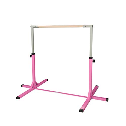HYD-Parts Adjustable Height Kip Bar Fitness Gymnastics Training Bar, Horizontal Kip Bar for Kids,Pink Color