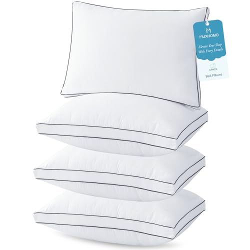 MUXHOMO Bed Pillows Queen Size Set of 4, Hotel Collection Sleeping Pillows 4 Pack for Side and Back Sleepers, Down Alternative Plump Filling, 20 x 30 Inches