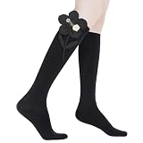 WARMVIN Black Knee High Socks Lolita Flower Socks for Women Teen Girls Novelty Kawaii Socks with 3D Floral Decoration for Fall Cute Cosplay Costumes Stockings