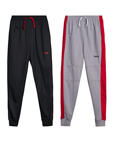 STX Boys' Track Pants - 2 Pack Performance Tricot Sport Jogger Sweatpants (4-16), Size 5/6, Light Grey/Black