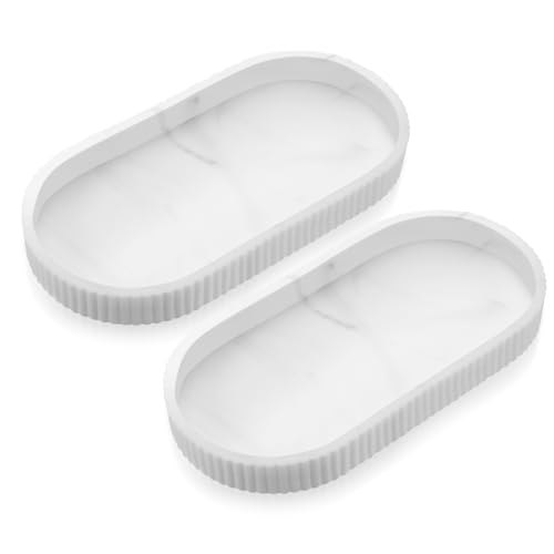 UICCVOKK 2 Stück Marmor Tablett, Badezimmer Tablett, Silikon Dekotablett, Badezimmer Silikon Ablageschale, Oval Marmor Platte, Ablageschale Kosmetik für TüCher Kerzen Handtuch Seife Pflanze Schmuck