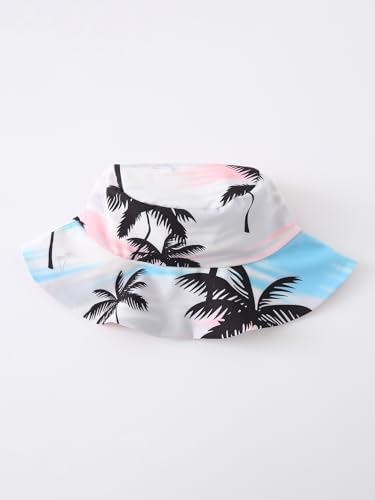 Image of Boy Shorts Sets Summer Hawaii Outfit Palm Print Short Sleeve T-Shirt and Drawstring Cotton Shorts with Pockets