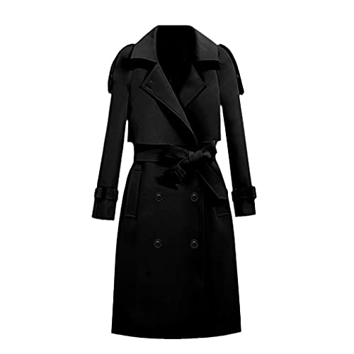 Trench-coat noir femme coupe ajustée 4XL pour sublimer les silhouettes rondes style chic