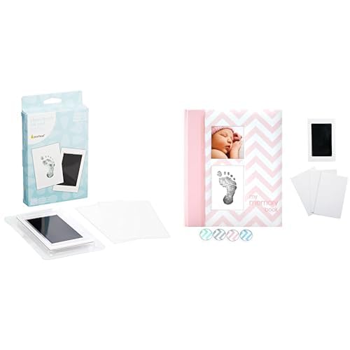 Pearhead Baby’s First Memories and Milestones Bundle - Pink Chevron Memory Book & Handprint Kit