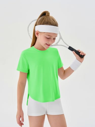 Haloumoning Girls Athletic Shirts Kids Short Sleeve Quick Dry Active Sports Tops Tees 5-14 Years3