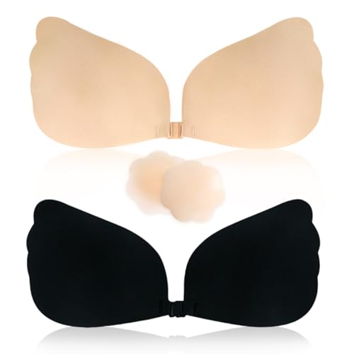 FQQF 3 Pezzi Rreggiseno Invisibile,Reggiseno Adesivo,Silicone Reggiseno Senza Spalline,Riutilizzabile Copricapezzoli,Senza Schienale Push-Up in Silicone per Le Donne (Coppa B)