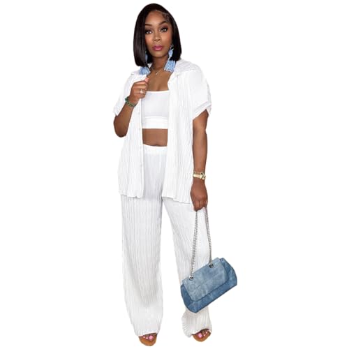 Casual Two Piece Set for Women - Button Down Shirt and Wide Leg Pants Matching Set Tracksuits2