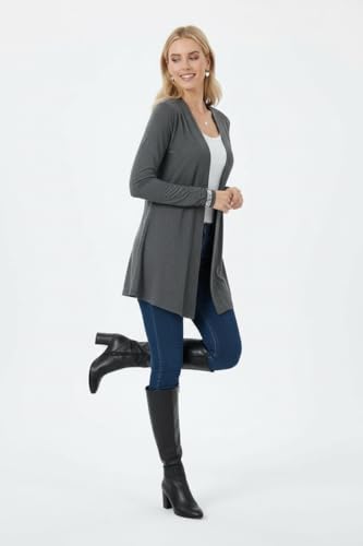 Image of ToBeInStyle Womens Open Front Long Sleeve Lightweight Asymmetrical Draped Cardigan with Side Pockets