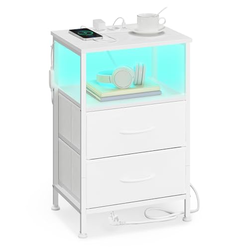 SONGMICS Colección BELLAH – Mesita de Noche con Estación de Carga, Mesa...