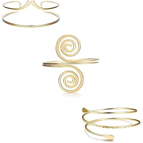 ADRAMATA 3Pcs Gold Arm Cuff for Women Open Adjustable Wrist Arm Bracelet Set Coil Upper Armband Wire Wrist Arm Cuff Gold Bracelet Bangles for Women Cover
