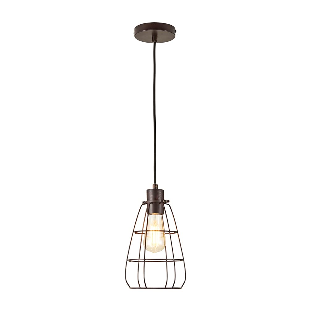 Litecraft Bronze Drax Ceiling Pendant E27 1 Light With Industrial Cage Shade