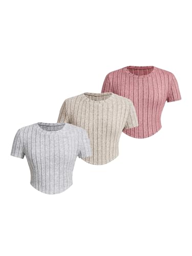 SOLY HUX Girl's 3 Piece T Shirt Crew Neck Short Sleeve Knit Tee Asymmetrical Hem Summer Tops