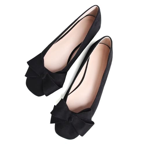 Hee grand Bow-Knot Ballet Flats Womens Square Toe Flat Shoes Suede Dress Shoes Comfort Slip-On Loafers Casual Women's Flats