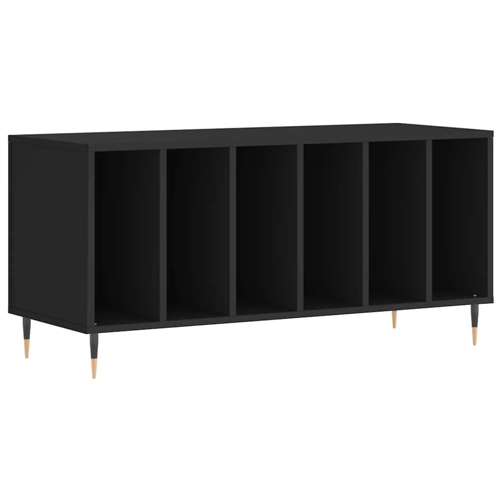 Armadio a pannelli nero, 100 x 38 x 48 cm, scaffale in vinile in legno con gambe stabili in ferro, spazioso ripiano per dischi in vinile e basso per collezione musicale LP e