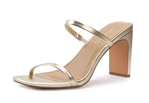 Image of Carcuume Women's Square Toe Two Strap Open Toe Block Heels Sandals Slip On Shoes