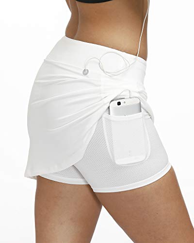 3AXE Women\'s Tennis Skorts with Inner Shorts Pockets Golf Sports Running Dress Lightweight Active Skirts (White, X-Small)