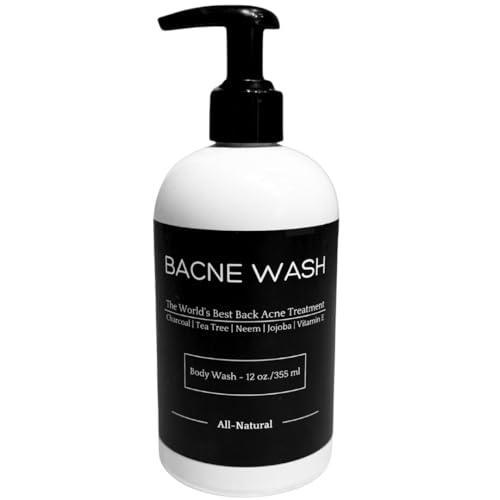 Bacne Wash: All Natural Back Acne Treatment with Charcoal, Jojoba Oil, Tea Tree Oil, Neem Oil, Aloe Vera, and Vitamin E - Body Acne Wash for All Skin Types