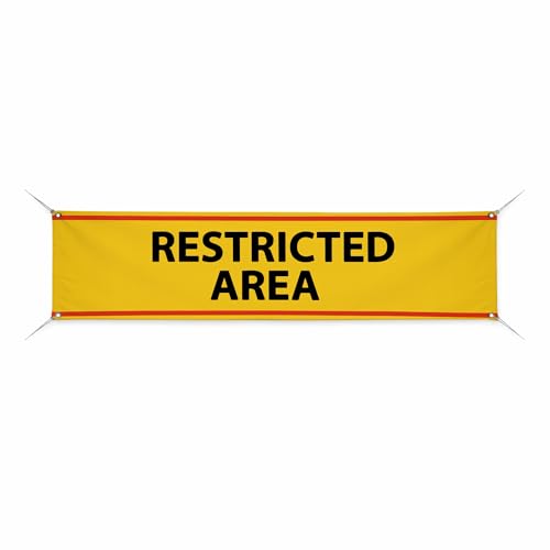 Restricted Area Large Banners and Signs for Outdoor by BCB Print | Construction Polyester Banner with 4 Hole for Easy Hang Indoor & Outdoor | 8x2ft Banner to Promote Business | HD Made in USA